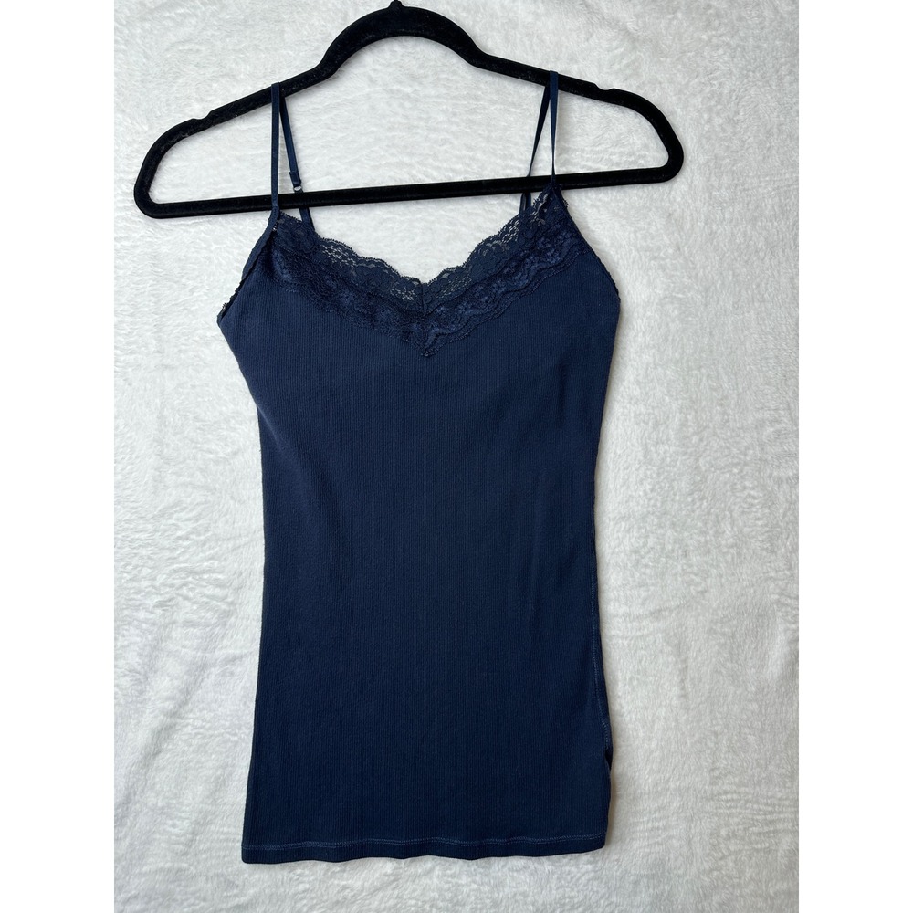 Aeropostale Cami Women S Navy Blue Lace Trim Ribbed Shelf Bra Strappy Tank